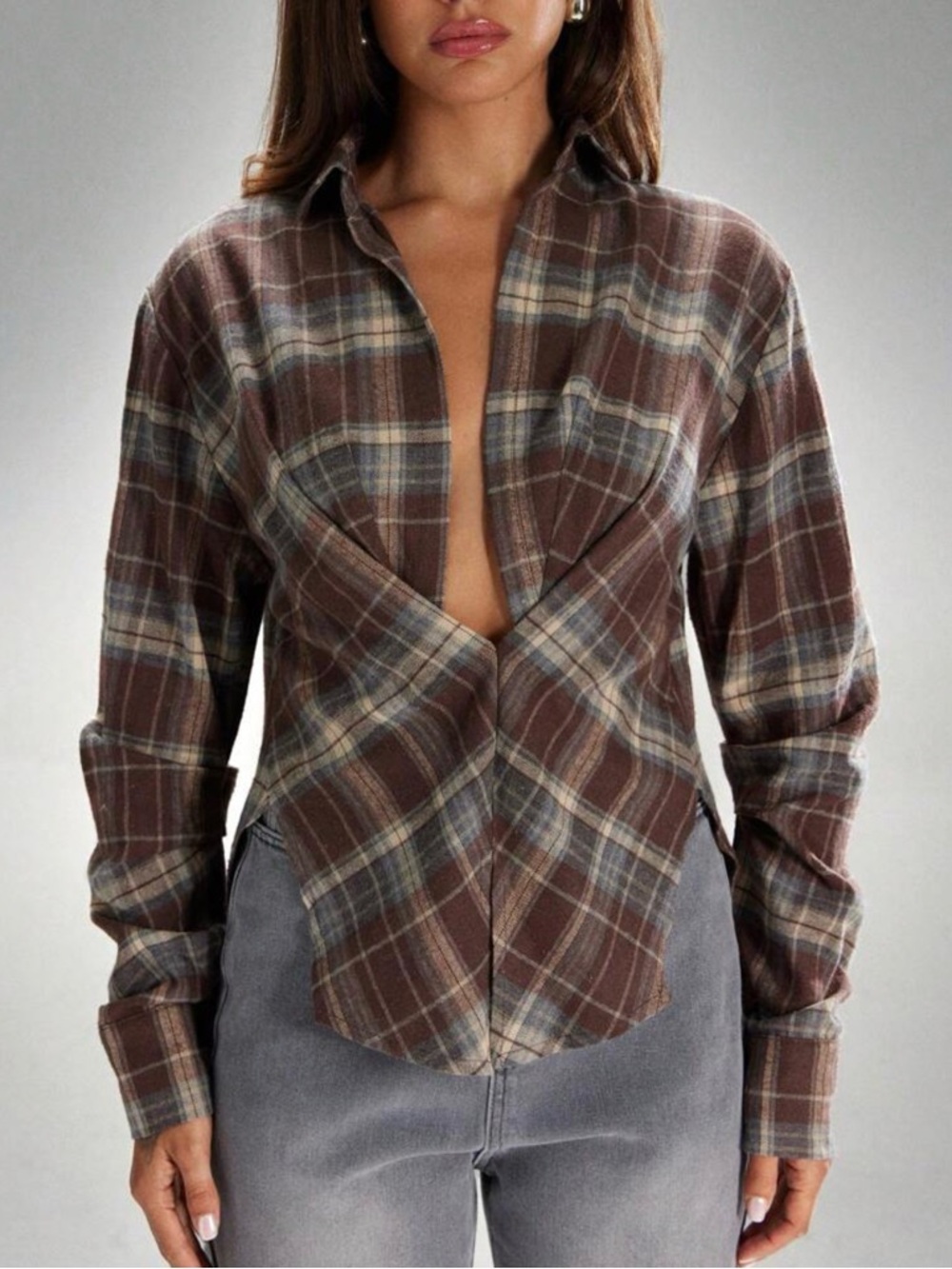 SHEIN V-Neck Flannel Top (size Large)